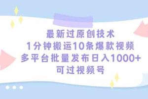 （9157期）最新过原创技术，1分钟搬运10条爆款视频，多平台批量发布日入1000+，可…